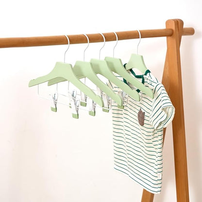 Green 12.7" Ultra-Thin Wooden Children Closet Clothes Clips Hangers 20PCS Wood Baby Kids Coat Hangers for Infant Toddler Newborn Jumpsuit Pants Skirts Jeans Space Saving Heavy Duty Durable