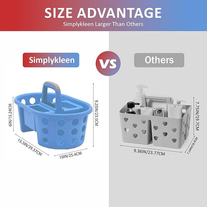 Large Shower Caddy Portable 2PC - Made in USA Plastic Jumbo Size Dorm Storage Candy Tote with Handle Shower Organizer for Bathroom, Pantry, Kitchen, College Dorm, Red/Periwinkle