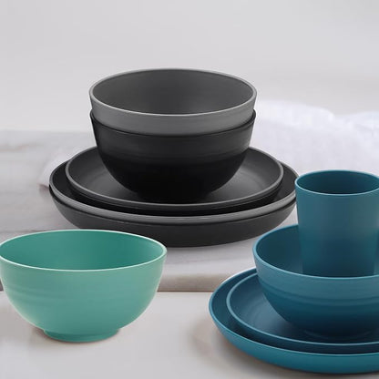 Wheat Straw Dinnerware Sets, 16pcs Dishes Dinnerware Sets Microwave and Dishwasher Safe, Lightweight Unbreakable Dish Set, Reusable Dinner Plates Kids Plates & Bowls Sets & Cups (Multicolor)