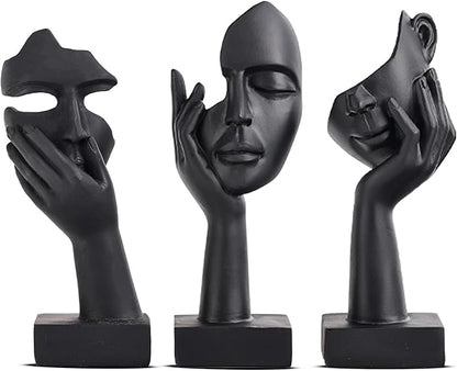 oliruim 3 Pcs Thinker Small Statue Set - Black Art Abstract Home Accent Figurines for Decor Bedroom, Shelves, Living Room Coffee Table, Office Desktop (3 Pcs Black, 6")