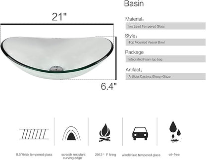 36 Inch White Bathroom Vanity with Water Ripple Design Door, Modern Stylish Cabinet with Clear Boat Glass Sink Top