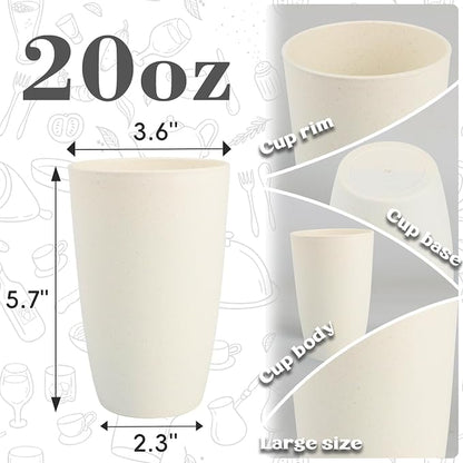 SINOGE Drinking Glasses Wheat Straw Cups 20 OZ PlasticTumbler Large Capacity Cups | Set of 6 | Reusable Plastic Tumbler Dishwasher Safe Water Glasses Drinking Cups for Kitchen - Beige
