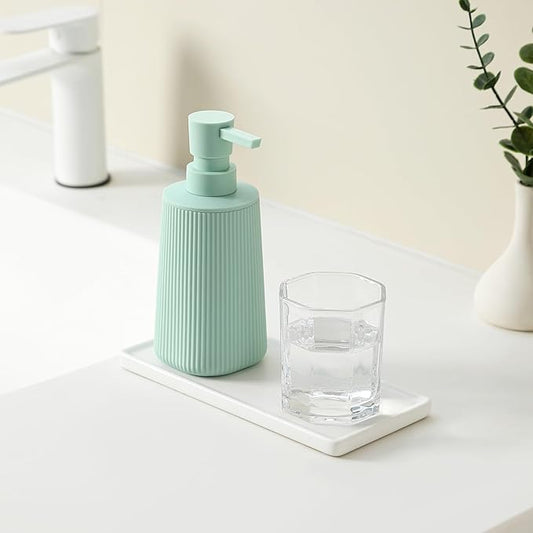 Small Soap Dispenser for Bathroom and Kitchen, Modern Farmhouse Striped Style Plastic Hand Soap Dish Soap Dispenser with Pump Matte Light Green