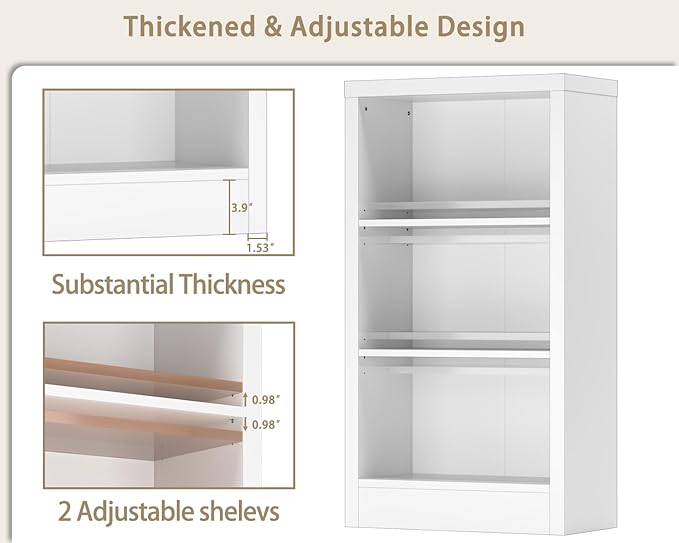 furtble Narrow 3-Tier Bookshelf, 23.6 Inch Wide Storage Shelf - Space Saving Floor Standing Bookcase for Small Spaces, Home Office, Bedroom, Easy to Assemble with Thick Wood, White