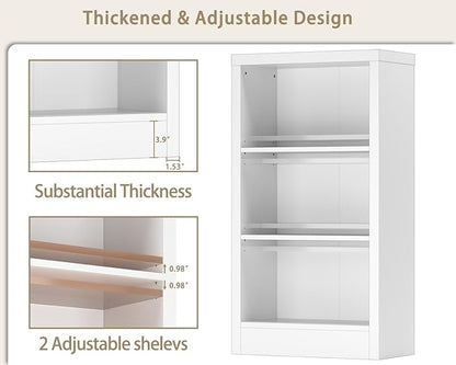 furtble Narrow 3-Tier Bookshelf, 23.6 Inch Wide Storage Shelf - Space Saving Floor Standing Bookcase for Small Spaces, Home Office, Bedroom, Easy to Assemble with Thick Wood, White