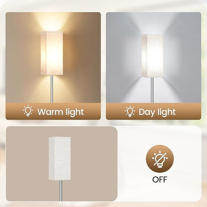 2Pack Floor Lamp, Pole with Foot Switch, Modern Standing Lamp Lamp, Minimalist Freestanding Lamp (Bulb Not Included), for Living Room, Bedroom Office ETL Listed, Silver and Beige SE07LDP205