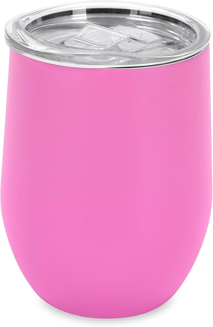 makerflo 12 oz Pink Powder Coated Wine Tumbler with Leak-Proof Clear Lid - Pack of 25, Ideal for Craft and Personalization (Laser Engraving, UV DTF, Epoxy, and Vinyl)