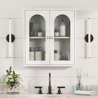 White Bathroom Wall Cabinet,Bathroom Cabinet Wall Mounted with Arched,White Medicine Cabinet Over Toilet,Surface Mount Medicine Cabinet for Laundry Room,Kitchen,Storage Cabinet 22x23