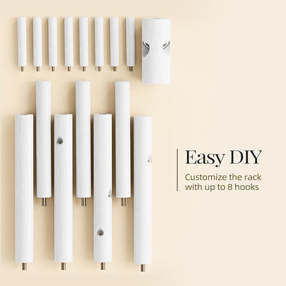 Pipishell Solid Wooden Coat Rack Freestanding, Hall Tree with 8 Hooks, 3 Height Options for Coats, Hats, Handbags, and Scarves, Tool-Free Assembly, Space Saving Design for Entryway, Office, Bedroom