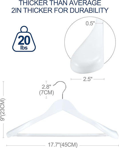 HOUSE DAY High-Grade Solid Wood Coat Hangers for Women, Wide Shoulder Wooden Hangers, Suit Hangers with Non Slip Pants Bar, Smooth Finish 360° Swivel Hook for Dress, Heavy Clothes Hangers 6 Pack White