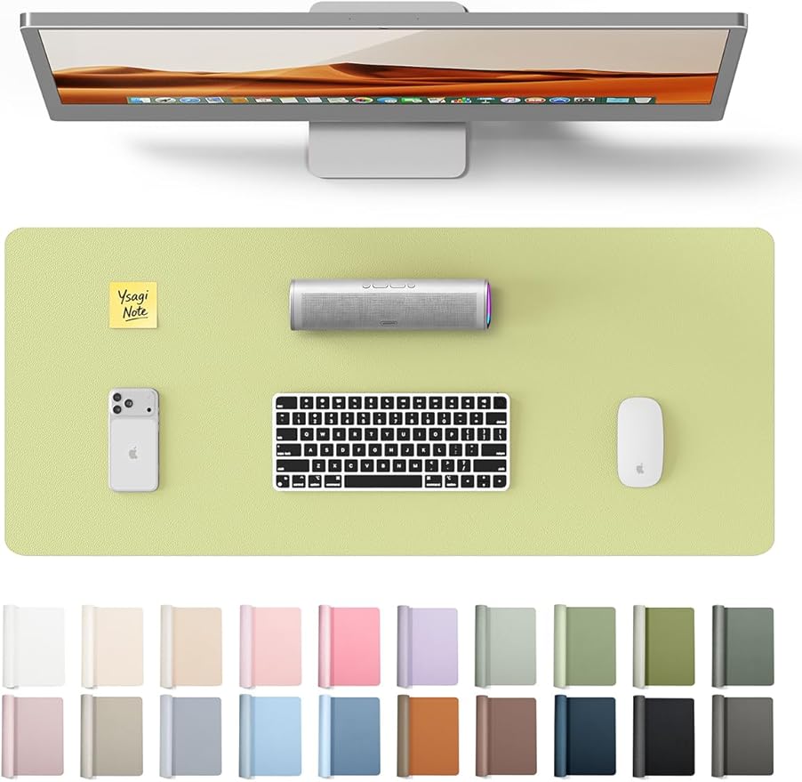 YSAGi Leather Desk Pad Protector, Office Desk Mat, Large Mouse Pad, Non-Slip PU Leather Desk Blotter, Laptop Desk Pad, Waterproof Desk Writing Pad for Office and Home (Peak Green, 23.6" x 13.8")