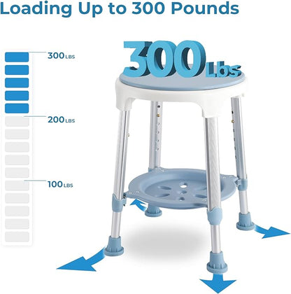 Shower Chair Stool for Inside Shower, Small Corner Plastic Stool for Shower 300 Lb,360° Swivel Bath Shower Seat for Seniors Adults Sitting, Adjustable Bathtub Stool with Storage Tray (Blue)
