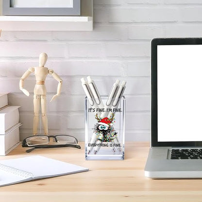 It's Fine I'm Fine Acrylic Cosmetic Pencil Pen Holder Cup, Funny Black Cat Pen Holder Cup, Cute Christmas Gifts for Women Men, Office Sarcastic Gifts for Women Men Colleague Boss