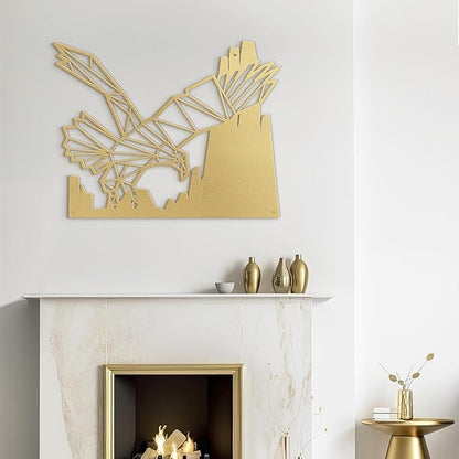 SIGNLEADER Metal Wall Art Decor Eagle Preying Modern Abstract Wall Sculpture Hangings Home Decoration for Living Room, Bedroom, Bathroom, Kitchen, Outdoor - 24" Gold