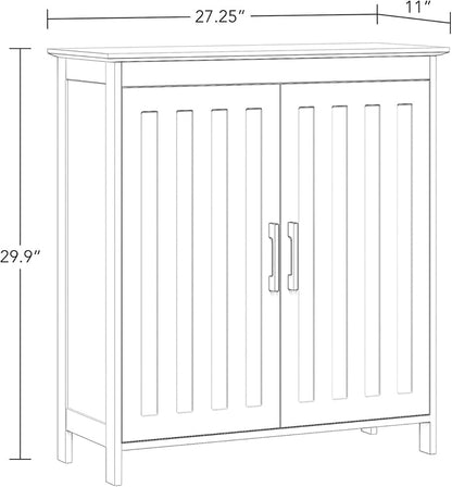 RiverRidge Monroe Two-Door Floor Storage Cabinet - Bathroom Storage Cabinet with Adjustable Shelves - Soft-Close Doors White Finish with Matte Black Handles