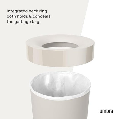 Umbra Vento Kitchen Trash Can – Large 16 Gal (62 L) Open Top Garbage Can for Home & Office – Modern Clean Design, Sand