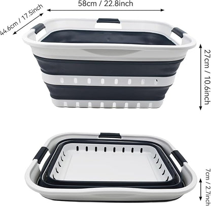 SAMMART 42L (11 gallon) Collapsible Plastic Laundry Basket - Foldable Pop Up Storage Container/Organizer - Space Saving Hamper/Basket (1, Grey/Slate Grey)