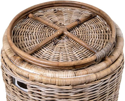 The Basket Lady Round Wicker Laundry Hamper, Large, 19 in Dia x 25 in H, Serene Grey…