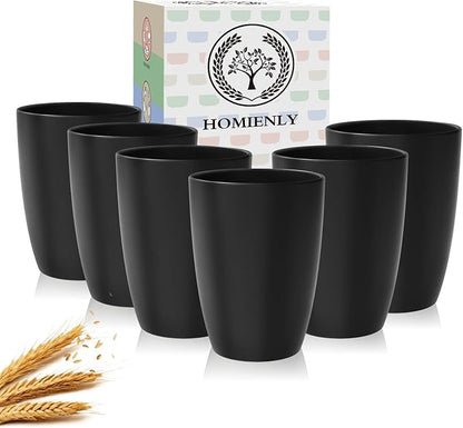 Homienly Kitchen Cups 20oz Wheat Straw Cups-6 pcs Lightweight cups Unbreakable & Reusable Glassware Set Stackable for Party,Camping,Picnic-Black