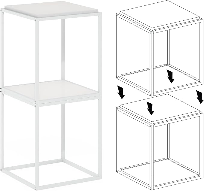 Furinno Moretti Side Table, 1-Tier Stackable Metal Frame End Table, Night Stand, Bedside Table, Toolless Assembly, for Living Room, Bedroom, Solid White