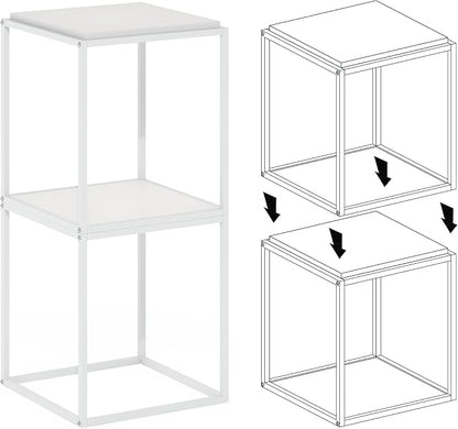 Furinno Moretti Side Table, 1-Tier Stackable Metal Frame End Table, Night Stand, Bedside Table, Toolless Assembly, for Living Room, Bedroom, Solid White