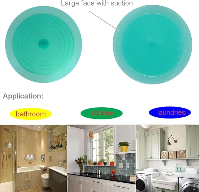 V-TOP Tub Stopper 2 Pack, 6 inches Large Silicone Drain Plug Hair Stopper Flat Suction Cover for Kitchen Bathroom Gadgets and Accessories (Green Transparent)
