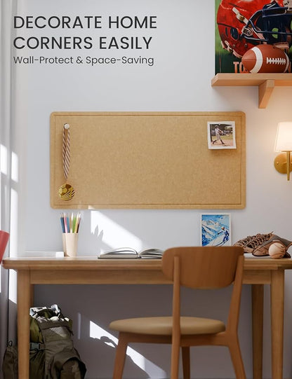 Fluxynara Bulletin Board, 35" x 17.5" Cork Board Alternative with 12 Safe Removable Adhesive Tabs, Foldable Felt Pin Board for Home Office, Classroom, Bedroom,Entryway for Walls— Mustard Yellow