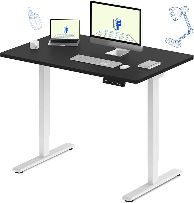 FLEXISPOT E3 Dual Motor Electric Standing Desk 48 x 24 Sit Stand Up Desk, Holds 220 lbs, Adjustable Height w/ Memory Presets, One-Piece Black Desktop & White Frame, Ships in 2 Boxes