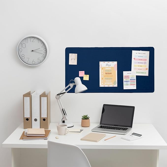 Bulletin Board, 35 x 17 1/2 inches Felt Board - Decorative Pin Board, Cork Board Alternative for Wall, Foldable Self-Adhesive Vision Board Prayer Board with 20 Pushpins Dark Blue