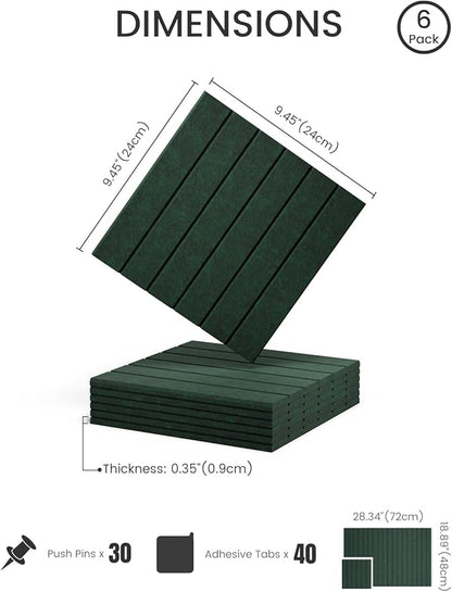 Fluxynara Felt Bulletin Board Tiles -28"x18" with 40 Adhesive Tabs, Cork Board Alternative for Office Decor, Push Pin Board Wall Organizer 6-Pack (Pine Green)
