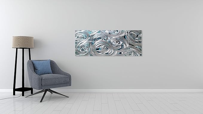 YHSKY ARTS Huge Silver Flower Metal Wall Art Hand Crafted Sculpture Set for Living Room Decor