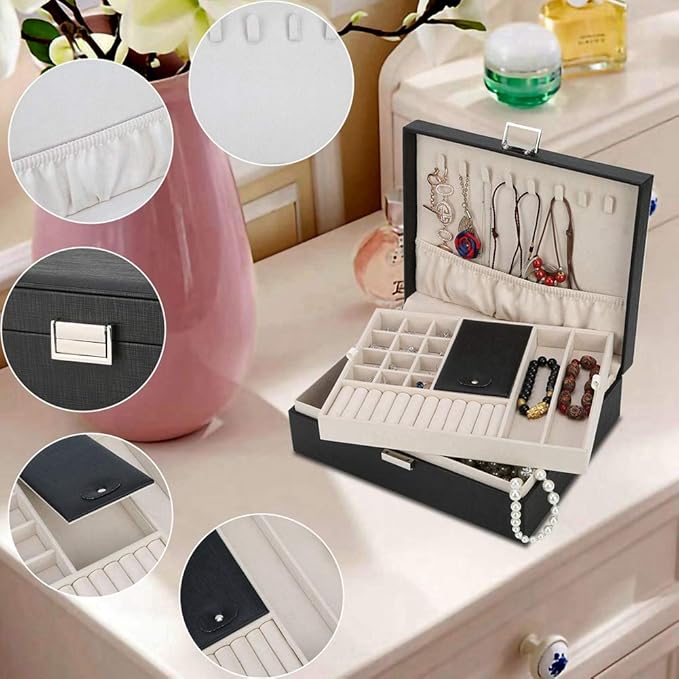 FSC Lighting Jewelry Box Organizer, Travel Jewelry Storage Case Necklace Holders Display Tray Storage Case(Black)