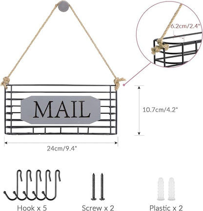 SRIWATANA Mail Holder Wall Mount, Mail Organizer Key Holder for Wall, Small Size, Weathered Grey