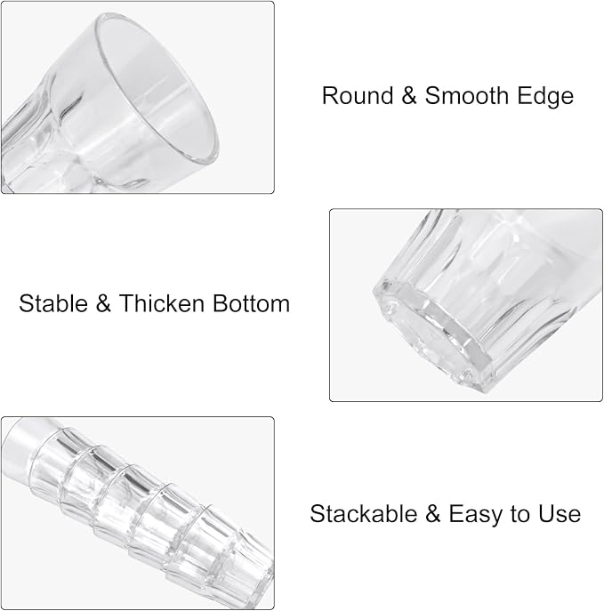 Plastic Drinking Glasses Set of 6, Unbreakable Water Tumbler, Acrylic Plastic Cups, Reusable Kids Drinking Cups for Children Kitchen Cocktail Picnic Party Juice Whiskey Wine (6pc-clear-160ml/5.4oz)