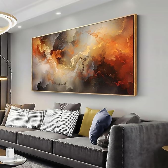 VHMING Abstract Wall Art Framed Ready to Hang Home Decor Orange White Artwork Wall Art Prints Canvas Painting Large Size for Living Room Bedroom Office Decoration 24"x48"
