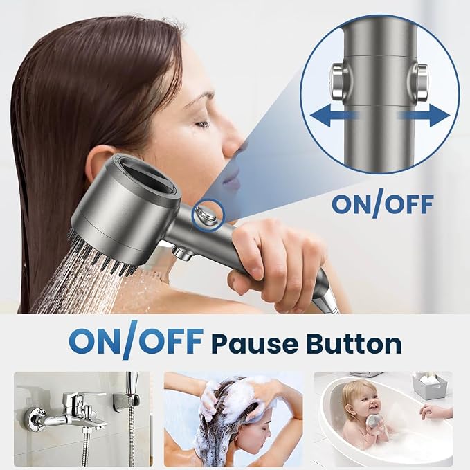 JOMST Filtered Shower Head with Handheld,High Pressure Shower Head 4 Spray Modes,ShowerHead with ON/OFF Switch for Pets,Built-in Power Wash to Clean Tub,Shower Heads Combo with Stainless Steel Hose