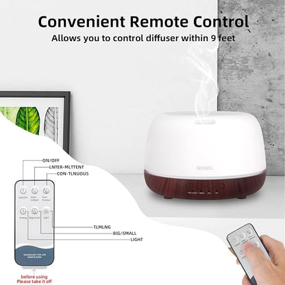 SEEDSEEL 300ML Essential Oil Diffuser,Aromatherapy Diffuser with Remote Control, 7-Color LED Light and 4 Timers,Quiet Auto-Off for Bedroom, Home,Office