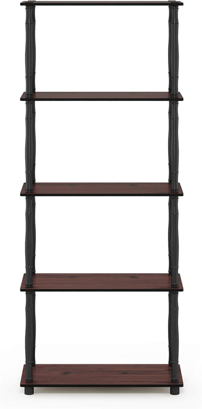 Furinno TURN-S-TUBE Storage Shelves, 5-Tier Book Shelf, Corner Shelf, Toolless Open Shelves, Classic Tubes, for Organization and Storage, Living Room, Garage, Home Office, Dark Cherry