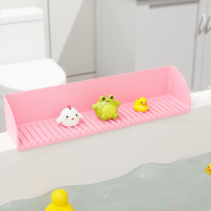 Tub Splash Guard for Kids - Silicone Tub Water Splash Guard with 4 Suction Cups for Kitchen Sink, Bath Toy Tray Holder, Tub Shelf for Kids, Bathroom Accessories for Children & Toddler, 1Pack, Pink