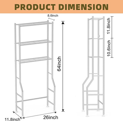Livilord 3-Tier Over The Toilet Storage Rack, Space Saver Metal Bathroom Shelves, Freestanding Over Toilet Bathroom Organizer for Bathroom/Living Room (White)
