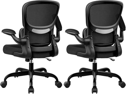 Office Chair Ergonomic Desk Chair, Breathable Mesh Comfy Chair with Lumbar Support, Computer Chair, Home Desk Chair with Flip-up Armrests, Gaming Chair for Adults Home Office (Black,2Pack)