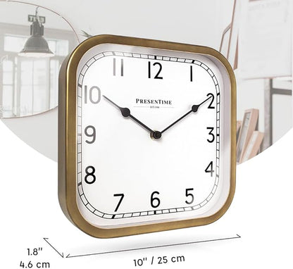 Presentime & Co 10" Anton Vintage Square Clock, Silent No Ticking, Wall & Mantel 2 in 1 Clock, Desk and Shelf Clock, Tabletop Décor, Antique Hamilton Gold