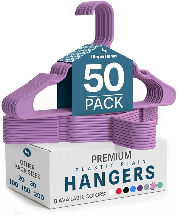 Utopia Home - Plastic Hangers 50 Pack - Space Saving Clothes Hanger - Durable and Strong Closet Organizers and Storage Makes It Ideal Stocking Stuffers or Apartment or Dorm Room Essentials (Pink)