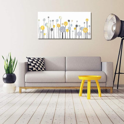 MHARTK66 Canvas Wall Art Abstract Dandelion Modern Minimalist Wall Decor – Neutral Yellow Gray Watercolor Paintings Stretched Ready to Hang Pictures for Living Room Bedroom Bathroom Home Office