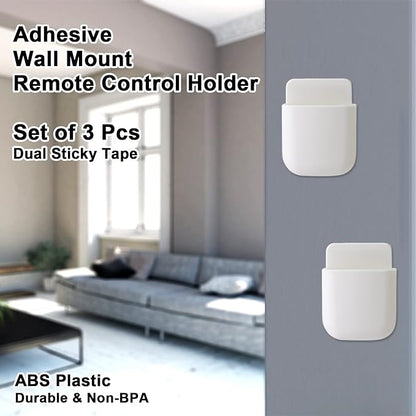 3 Pcs Remote Control Holder, Wall Mount Pen Holder Hole-Free Self Adhesive Phone Charging Organizer Pencil Storage Containers for Home Office School Supply Orgaizer (White