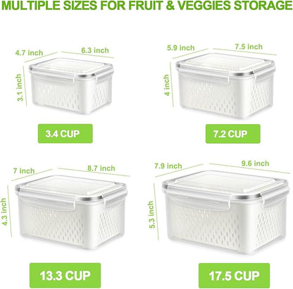TBMax Fruit Storage Containers for Fridge Organizers and Storage, 4 Pack Large Produce Saver with Airtight Lid & Colander for Berry Lettuce Salad Vegetable Storage, Refrigerator Organizers