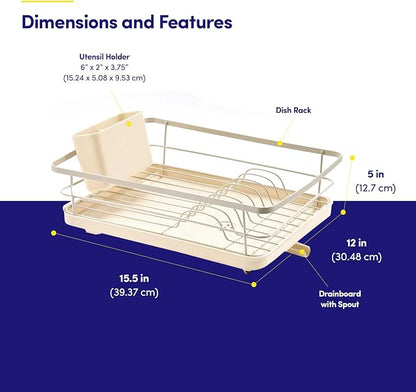 Dish Drying Rack 3 Piece Dish Drainer with Drainboard Set for Kitchen Counter – Dish Rack with Removable Utensil Holder & Swivel Spout for Countertop – DishRack for Plates, Cups & More, Beige
