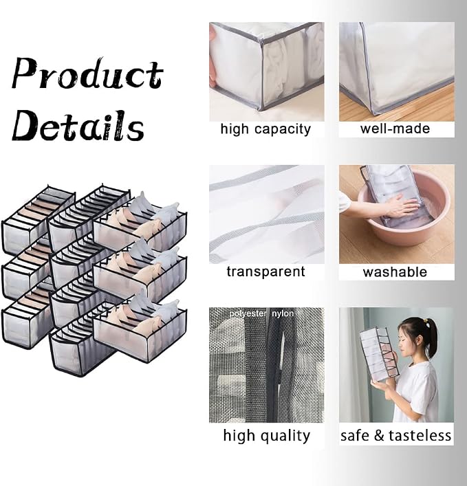 10 Pack Drawer Organizer for Bra, Underwear, Sock,Tie Foldable Closet Organizer Drawer Soft Fabric Dresser Drawer Divider Bins for Bra Underwear Socks Ties (10PCS Bra+Underware+Socks)