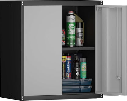 Garage Storage Cabinet,Garage Cabinets with 2 Doors.Locking Wall Cabinet with Adjustable Shelf,Wall Cabinets for Basement,Shop,School,Grey-Black