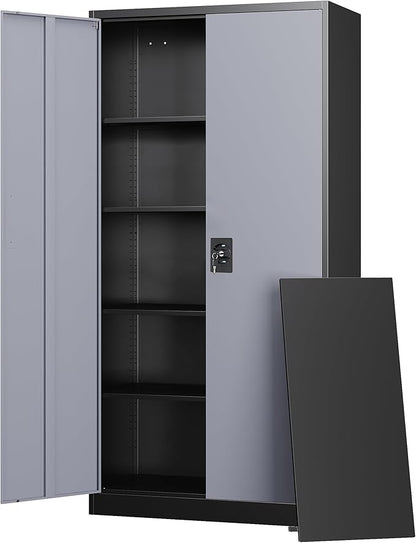 Letaya Metal Garage Storage Cabinets with Lock Door and Adjustable Shelves, Steel Tool Cabinets for Home,Office,Warehouse Organisieren (Black Grey, 72" H)